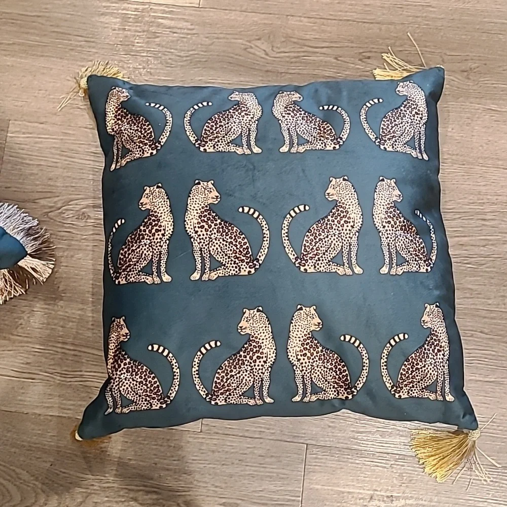 Emerald Green Decorative Pillows with Cheetah Design